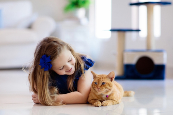 image of a young girl and an orange cat
