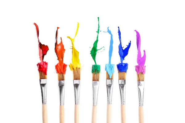 brushes with splashes of paints depicting diesel color