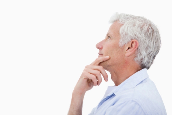 Side view of a man thinking depicting selecting propane pool heater