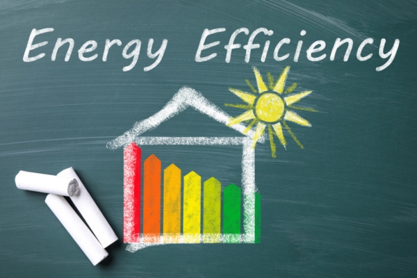 energy efficiency symbol doodled on a chalkboard