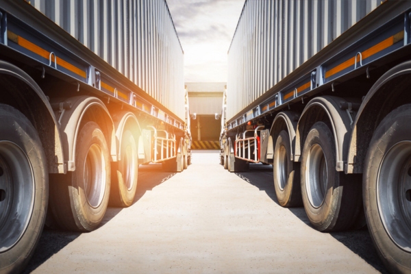 Semi Trailer Trucks Parked on The Parking Lot